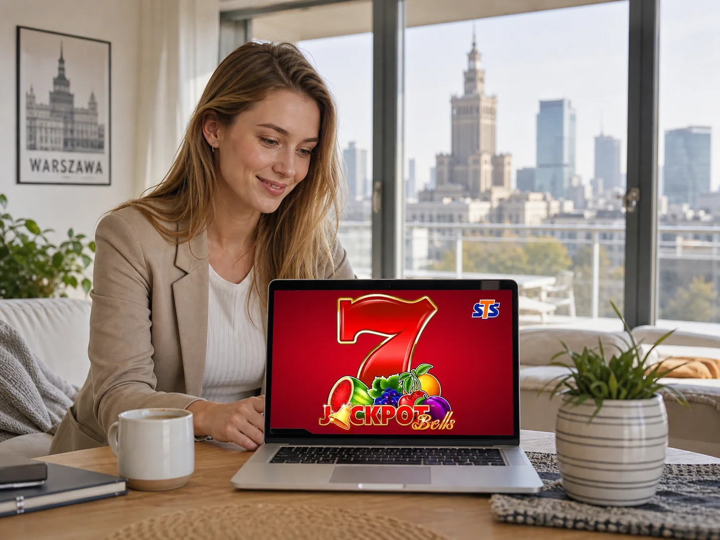 Interfejs Jackpot Bells - pięć bębnów, pole Total Bet, przyciski Spin i Autoplay oraz rozszerzający się dzwonek Wild